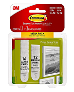 3M Command Damage-Free Hanging Mega pack 16 L Pairs & 12 M Pairs, Holds 16 lb 7.2 kg & 12lb, 5.4kg