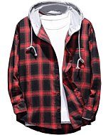 Lavnis men's plaid hooded shirt jacket in classic red buffalo check