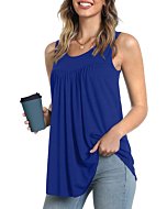 Womans Summer Tunics Comfy Print Shirts Sleeveless Flowy Basic Tank Top Royal Blue Small