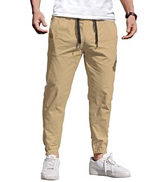 COOFANDY Mens Casual Joggers Pants - Cotton Drawstring Chino Cargo Pants Hiking Outdoor Gym Twill Track Jogging Sweatpants Jogger Pants with Pockets for Men, US 36(L), Khaki