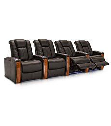 Seatcraft Monaco Home Theater Seating, Living Room, Top Grain Leather, Power Recline, SoundShaker, USB Charging, Ambient Lighting, Wall Hugger (Row of 4, Black)