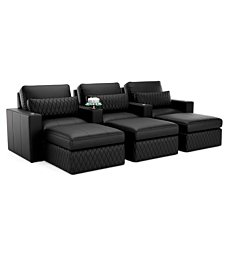 Seatcraft Diamante Stationary Row of 3 Sofa with Ottoman, Grade 7000 Leather, Living Room, Down Feather Lining, Strong Engineered Reinforced Wood Frame, Black