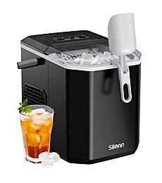 Silonn Ice Maker Countertop, Portable Ice Machine with Carry Handle, Self-Cleaning Ice Makers with Basket and Scoop, 9 Cubes in 6 Mins, 26 lbs per Day, Ideal for Home, Kitchen, Camping, RV