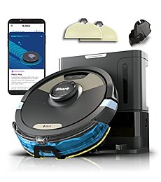 Shark Robot Vacuum & Mop Combo, Powerful Suction, Matrix Plus, 60-Day Debris Capacity, HEPA Bagless Self Empty Base, Sonic Mopping, Home Mapping for Pet Hair, Carpets & Hardfloor, Black/Gold, AV2610WA