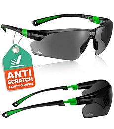 NoCry Safety Sunglasses with Green Tinted Wraparound Lenses; Tinted Safety Glasses for Men and Women with Adjustable Arms & No-Slip Grips; Work Glasses with UV 400 Protection; ANSI Z87.1 Rated