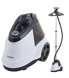 True & Tidy® Commercial Standing Clothes Steamer, Heavy Duty with 90+ mins of Steam Time, For Home and Commercial Use, 1800 watts of Powerful Steam, Wheels for Easy Movement, 3 Steam Settings (White)