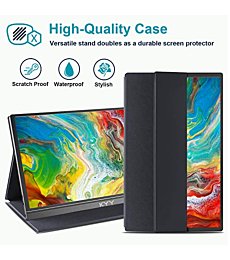 Portable Monitor 15.6inch 1080P FHD USB-C, HDMI Computer Display HDR IPS Gaming Monitor w/Premium Smart Cover & Screen Protector, Speakers, for Laptop PC MAC Phone PS4 Xbox Switch By KYY 