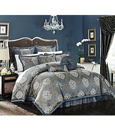 Chic Home 9 Piece Aubrey Decorator Upholstery Comforter Set and Pillows Ensemble, King, Blue