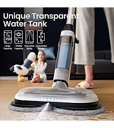 Cordless Electric Mop, Power Spin Mops for Floor Cleaning, Hardwood Floor Scrubber Cleaner Machine for Tile, Laminate, Vinyl, Marble, Dual-Motor Spray Mop with LED Headlight, Detachable Tank By iDOO 