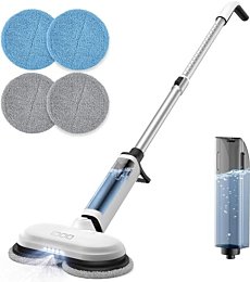 Cordless Electric Mop, Power Spin Mops for Floor Cleaning, Hardwood Floor Scrubber Cleaner Machine for Tile, Laminate, Vinyl, Marble, Dual-Motor Spray Mop with LED Headlight, Detachable Tank By iDOO 