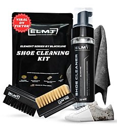 Blackline ELMT Shoe Cleaner Kit — Ideal Sneaker, Canvas, Mesh, Nubuck, Sheepskin, Leather, White, Suede Shoe Cleaner — US-Made, Safe, 10X Potent Shoe Cleaning Kit (8 oz, 2 Brushes, Microfiber Towel)