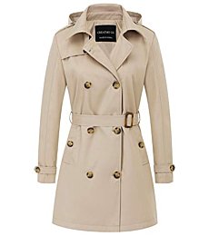 CREATMO US Women's Dress Coat Overcoat Long Trench Coat with Pocket Khaki XL