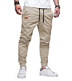 JMIERR Mens Casual Joggers Pants - Cotton Drawstring Chino Cargo Pants Hiking Outdoor Twill Track Jogging Sweatpants Pants with Pockets for Men, US 46(5XL), C Khaki