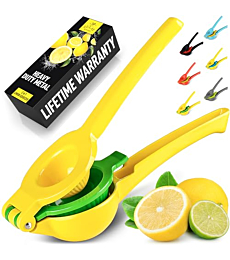 Zulay Kitchen Metal 2-in-1 Lemon Squeezer - Sturdy Max Extraction Hand Juicer Lemon Squeezer Gets Every Last Drop - Easy to Clean Manual Citrus Juicer - Easy-Use Lemon Juicer Squeezer - Yellow/Green