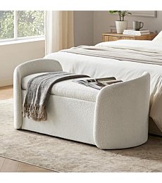 mopio Sophie 51" Ottoman Storage Bench, Entryway Bench with Storage & Seating, End of Bed Curved Bench for King & Queen Bed, Window Bench, Storage Chest for Bedroom (Pearl White Boucle)