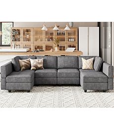 Belffin U Shaped Couch Modular Sofa Reversible Storage Ottoman Sofa Oversized Couches with Chaise Dark Grey