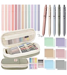 27 Pcs Aesthetic School Supplies Include 12 Pcs Aesthetic Highlighters Bible 1 Ppcs Big apacity Pen Case Bag 5 Pcs Retractable Quick Dry Gel Ink Pens 9 Pads Clear Sticky Tabs for School Office Home