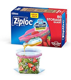 Ziploc Quart Food Storage Bags, Stay Open Design with Stand-Up Bottom, Easy to Fill, 80 Count