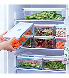 MineSign 6Pack Plastic Stackable Food Containers With Vented Lids And Removable Drain Tray Refrigerator Produce Saver Organizer Bins For Fridge Freezer Fruits&Veggie Storage Kitchen Organization