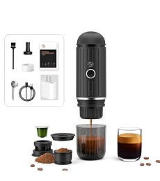 HAILASRE Portable Espresso Machine with 3-4 Min Self-heating, 12V Rechargeable Electric Coffee Machine 19 Bar Compatible with NS Capsules and Ground Coffee for Car Camping Travelling