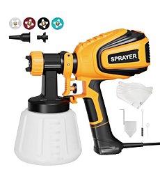 VONFORN Paint Sprayer, 700W HVLP Spray Gun with Cleaning & Blowing Joints, 4 Nozzles and 3 Patterns, Easy to Clean, for Furniture, Cabinets, Fence, Walls, Door, Garden Chairs etc. VF803