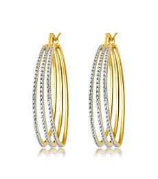 Trendy Gold Plated Prong Set Three Row Saddle Back Hoop Earrings (Diamond Quality -J, I3) Fashion Jewelry for Women Teen Girls Her | by La4ve Diamonds |Gift Box Included