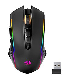 Redragon Gaming Mouse, Wireless Mouse Gaming with 8000 DPI, PC Gaming Mice with Fire Button, RGB Backlit Programmable Ergonomic Mouse Gamer, Rechargeable, 70Hrs for Windows, Mac Gamer, Black