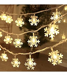 CESOF Christmas Decorations Lights, 20 Ft 40 LED Snowflake String Lights Battery Operated Fairy Lights for Bedroom Room Party Home Office Xmas Decor Indoor Outdoor Tree Decorations Warm White