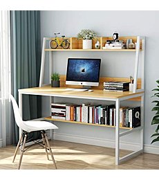 Tribesigns Computer Desk with Hutch, 47 inches Home Office Desk with Space Saving Design with Bookshelf for Small Spaces (Light Walnut, 47)