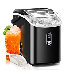 Nugget Ice Makers Countertop with Soft Chewable Pellet Ice, 7 Mins Ice Making, 35.5Lbs/24Hrs, Pebble Ice Maker Machine with Self-Cleaning/Ice Basket/Ice Scoop for Home/Office/Bar, Black