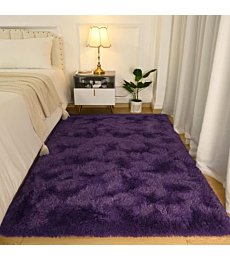 Softlife Rug for Bedroom 4x5.3 Feet Area Rug for Living Room Super Soft Shaggy Rugs for Dorm Room Fluffy Fuzzy Carpets Long Plush Bedside Rug Nursery Kids Home Decoration for Boys Girls, Purple