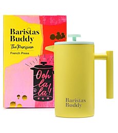 BaristasBuddy Yellow French Press Coffee Maker - Colorful, Retro And Stylish Insulated Coffee Brewer - Large Size Brews 4 Cups