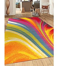 Modern Contemporary Waves Non-Slip (Non-Skid) Area Rug 8 x 10 (7' 10" x 10') Multi