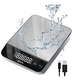 Etekcity Food Kitchen Scale 22lb, Digital Weight Grams and Oz for Weight Loss, Baking and Cooking, 0.05oz/1g Precise Graduation,5 Weight Units, IPX6 Waterproof, USB Rechargeable,304 Stainless Steel