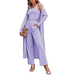 Ekouaer Women's 3 Piece Knit Lounge Set Sweatsuit,Lilac,Small