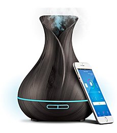 Smart WiFi Wireless Essential Oil Aromatherapy 400ml Ultrasonic Diffuser & Humidifier with Alexa & Google Home Phone App & Voice Control - Create Schedules - LED & Timer Settings Dark Brown