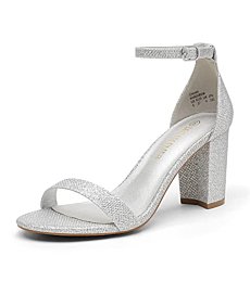 DREAM PAIRS Women's Chunk Low Heel Pump Sandals,Size 5.5,Silver/GLITTER,CHUNK