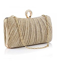 YYW Evening Handbag Women Gold Glitter Clutch Purse Pleated Wedding Clutch for Bridal Wedding Party (Gold)