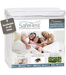 SafeRest 100% Waterproof King Size Mattress Protector - Fitted with Stretchable Pockets - Machine Washable Cotton Mattress Cover for Bed - Perfect Bedding Airbnb Essentials for Hosts