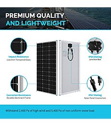 Renogy 200W 12V Monocrystalline Panel Starter 40A Rover MPPT Controller/Mounting Z Brackets/Tray Cable/Adaptor Kit, RV Solar Charging, Boats, Off-Grid System