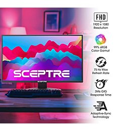 Sceptre 22 inch 75Hz 1080P LED Monitor 99% sRGB HDMI X2 VGA Build-In Speakers, Machine Black (E225W-19203R series)