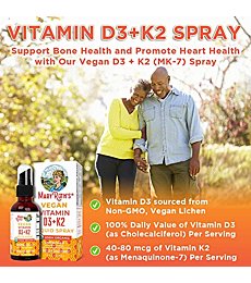 Vitamin D3 | Vitamin K2 | Vitamin D3 K2 Spray | K2 D3 Vitamin Liquid Supplement for Adults & Kids | Supplement for Calcium Absorption Strong Bones | Vegan | Non-GMO | Gluten Free | 1 Fl Oz