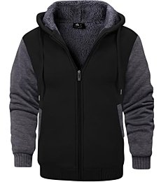 GEEK LIGHTING Hoodies for Men Heavyweight Fleece Sweatshirt - Full Zip Up Thick Sherpa Lined, Black/Gray XXL