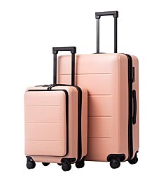 COOLIFE Luggage Suitcase Piece Set Carry On ABS+PC Spinner Trolley with pocket Compartmnet Weekend Bag (Sakura pink, 2-piece Set)