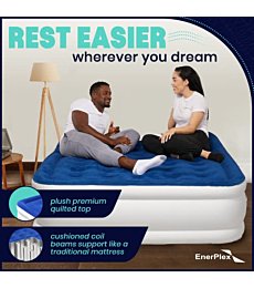 EnerPlex Queen Air Mattress with Built-in Pump - 16 Inch Double Height Inflatable Mattress for Camping, Home & Portable Travel - Durable Blow Up Bed with Dual Pump - Easy to Inflate/Quick Set Up﻿