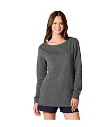 Amazon Essentials Women's Open-Neck Fleece Tunic Sweatshirt, Charcoal Heather, X-Large