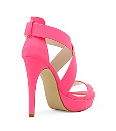 DREAM PAIRS Women's Neon Pink Nubuck Cross Strap Open Toe High Stilettos Party Pump Platform Heel Sandals Size 5 US Charlotte