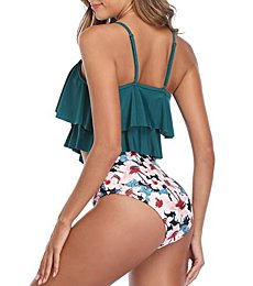 Womens Tankini Swimsuits High Waisted Bathing Suits Tummy Control Ruffled Top Swimwear Two Piece Swimming Suits 01 Blue Pink 10-12