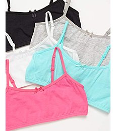 Rene Rofe Girls' Joelle Training Bra – 5 Pack Stretch Cotton Cami Bralette (7-14), Size 7/8, Pop Pink Solids