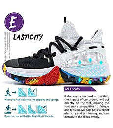 ASHION Littlte/Big/Youth Kids' Cool Basketball Shoe Sports Sneakers Athletic Trainers Gym Shoes Grade School Stepback Black/White,6 Big Kid